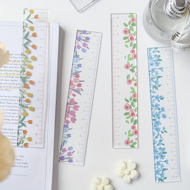 1pc, Transparent Plant Ruler, Flower Ruler, Acrylic Ruler, 5.91 Inches School Ruler, Centimeter Scale, Meets The Needs of Schools And Offices!