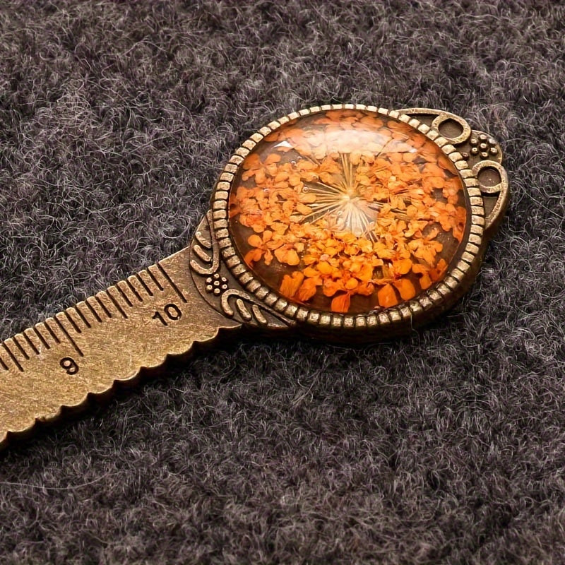 Vintage Dry Flower Metal Bookmark Eternal Flower Dry Flower Multi-functional Ruler Bookmark Classical Bookmark Multi-functional Bookmark