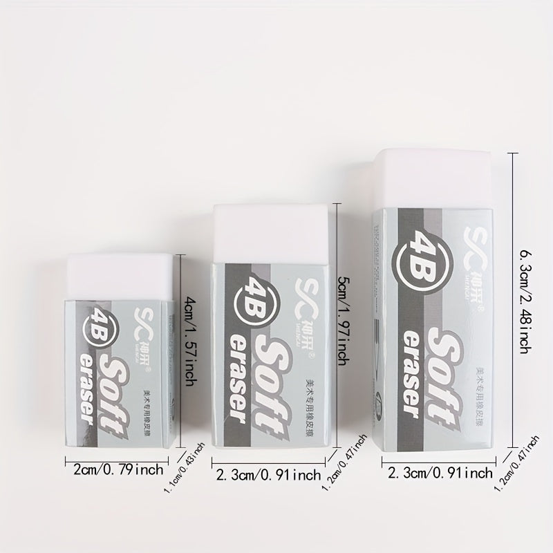 Soft PVC Erasers 5pcs Soft 4B PVC Erasers | Super Clean, Debris-Free, Ideal for School, Art Sketching, and Exam Drawing - Perfect Back-to-School Stationery with Bright Colors and Designs, Art Supplies