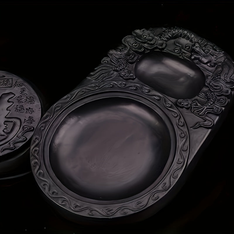 A Special Inkstone for Calligraphy, Made from Natural Stone, Comes with a Lid, Includes Songhua Ink Stick And Ink Block, Suitable for Grinding Ink with a Brush, Part of The Four Treasures of The Study: Brush, Ink, Paper, And Inkstone.