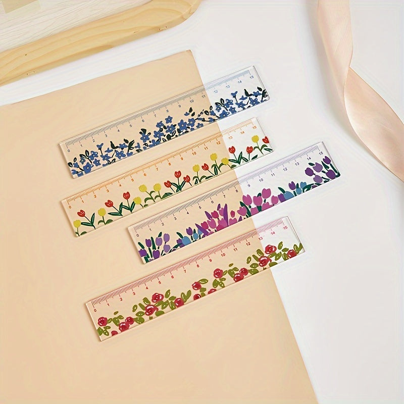 1pc, Transparent Plant Ruler, Flower Ruler, Acrylic Ruler, 5.91 Inches School Ruler, Centimeter Scale, Meets The Needs of Schools And Offices!