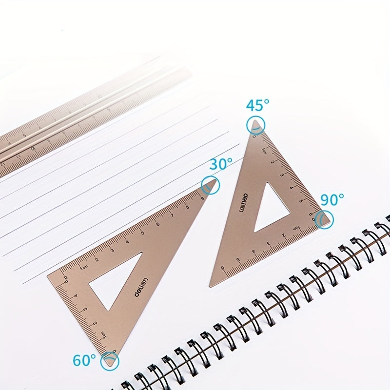 Aluminum Alloy Drafting Set 15cm Durable School Math Straight Triangular Ruler Protractor For Students