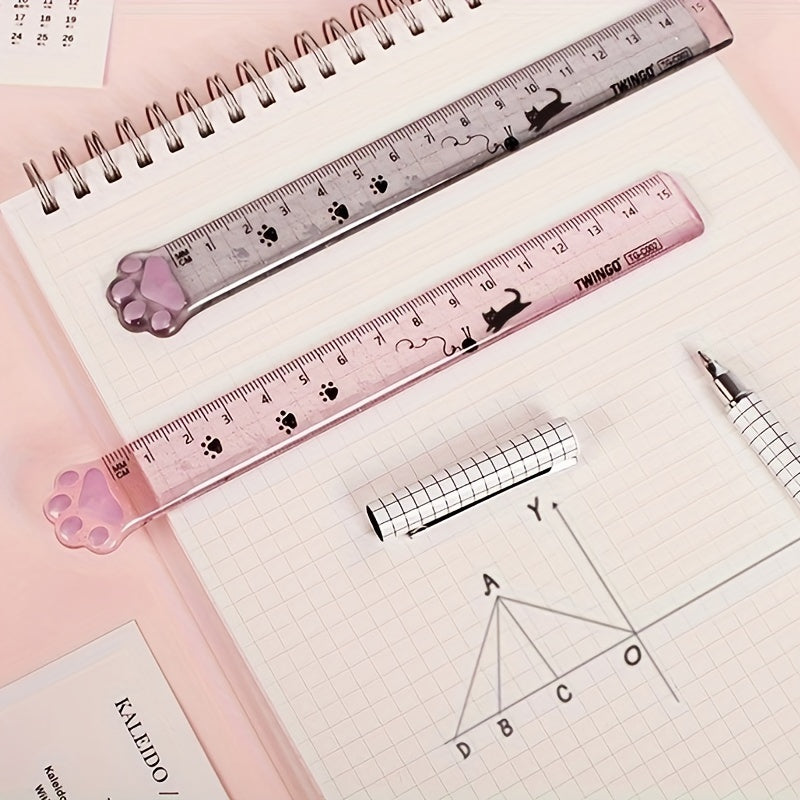 Cat Claw Cute Ruler Random One Animal Ruler, Cute Ruler, Kawaii Stationery, Novelty Straight Ruler, Measuring Tool, Stationery, Pink & Clear With Paw Pattern