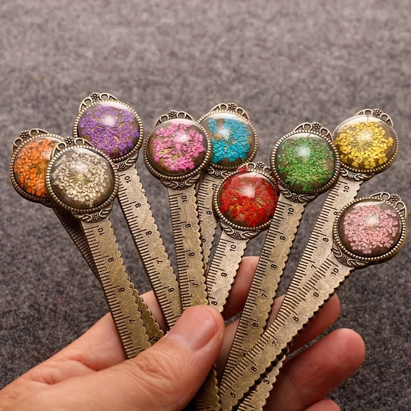 Vintage Dry Flower Metal Bookmark Eternal Flower Dry Flower Multi-functional Ruler Bookmark Classical Bookmark Multi-functional Bookmark