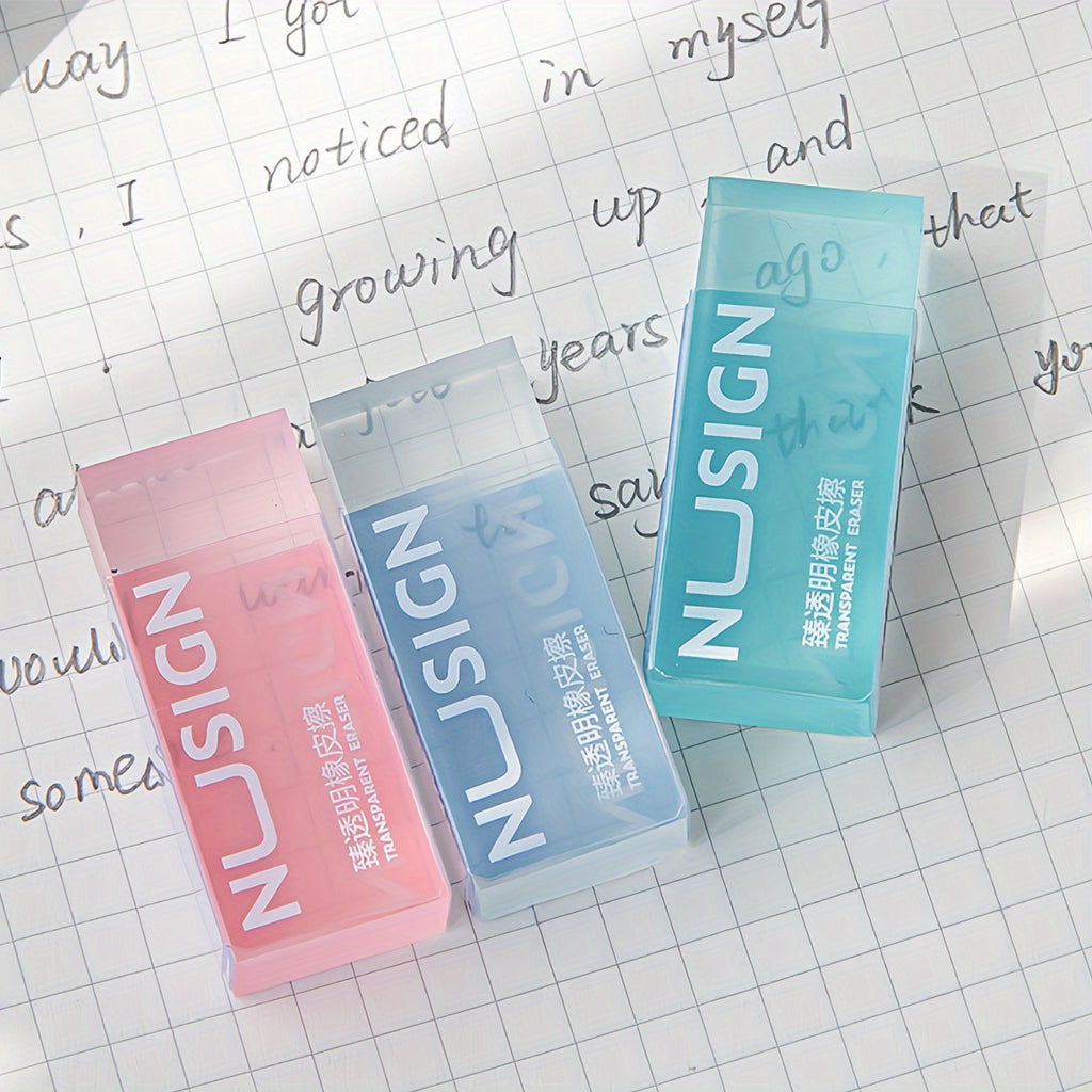 Charming Transparent Eraser in Solid Colors, Perfect for Students And Back-To-School Supplies