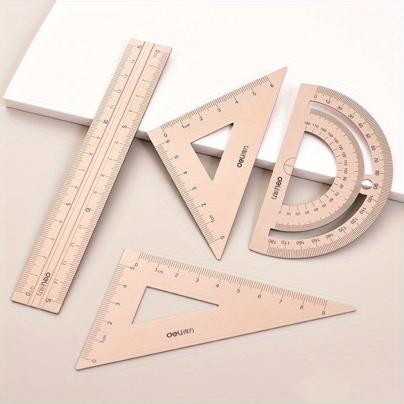 Aluminum Alloy Drafting Set 15cm Durable School Math Straight Triangular Ruler Protractor For Students