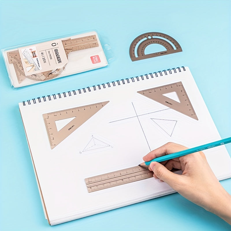 Aluminum Alloy Drafting Set 15cm Durable School Math Straight Triangular Ruler Protractor For Students
