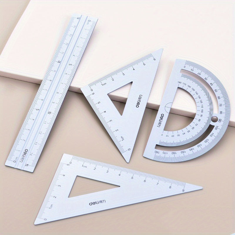 Aluminum Alloy Drafting Set 15cm Durable School Math Straight Triangular Ruler Protractor For Students