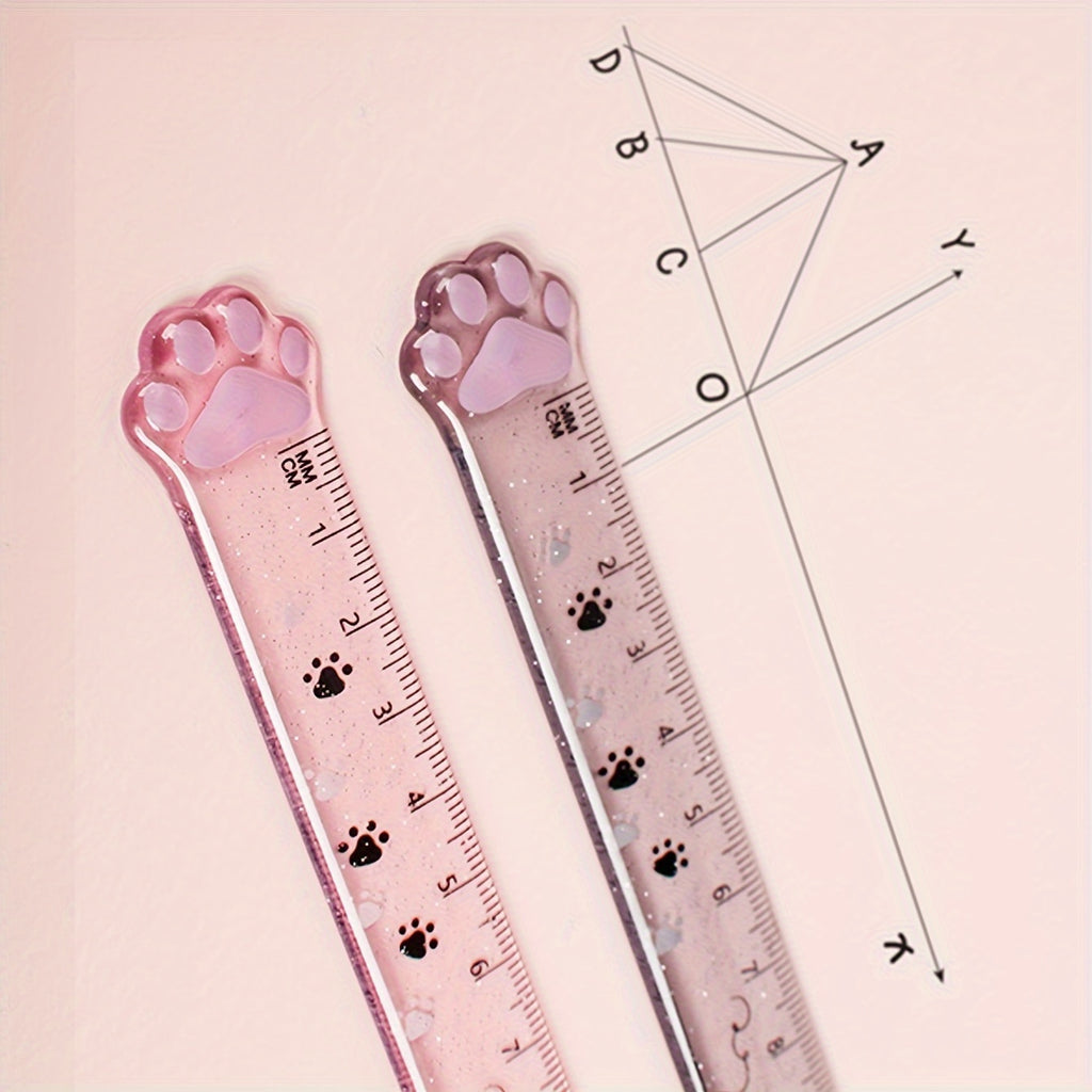 Cat Claw Cute Ruler Random One Animal Ruler, Cute Ruler, Kawaii Stationery, Novelty Straight Ruler, Measuring Tool, Stationery, Pink & Clear With Paw Pattern
