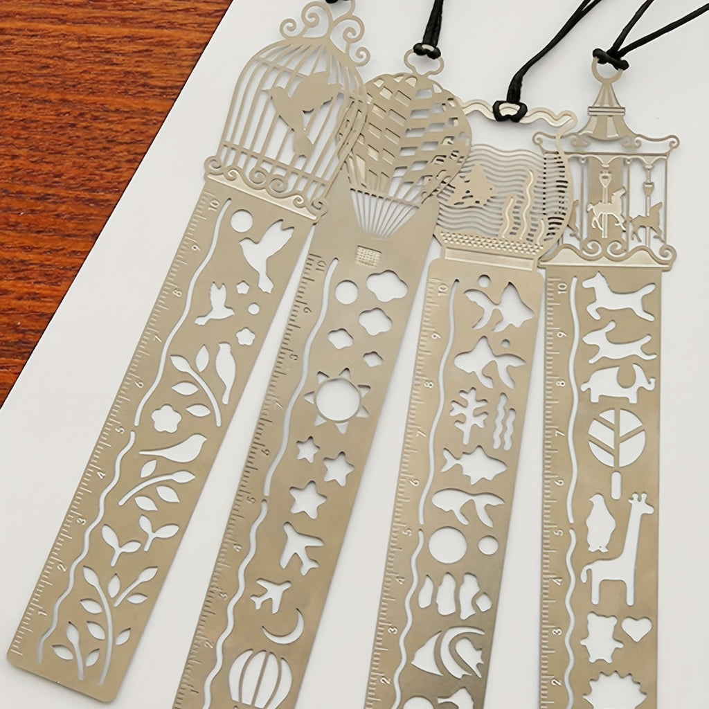 Cute Cartoon Patterned Bookmarks And Rulers for Students, Featuring Hollow Designs for Planners