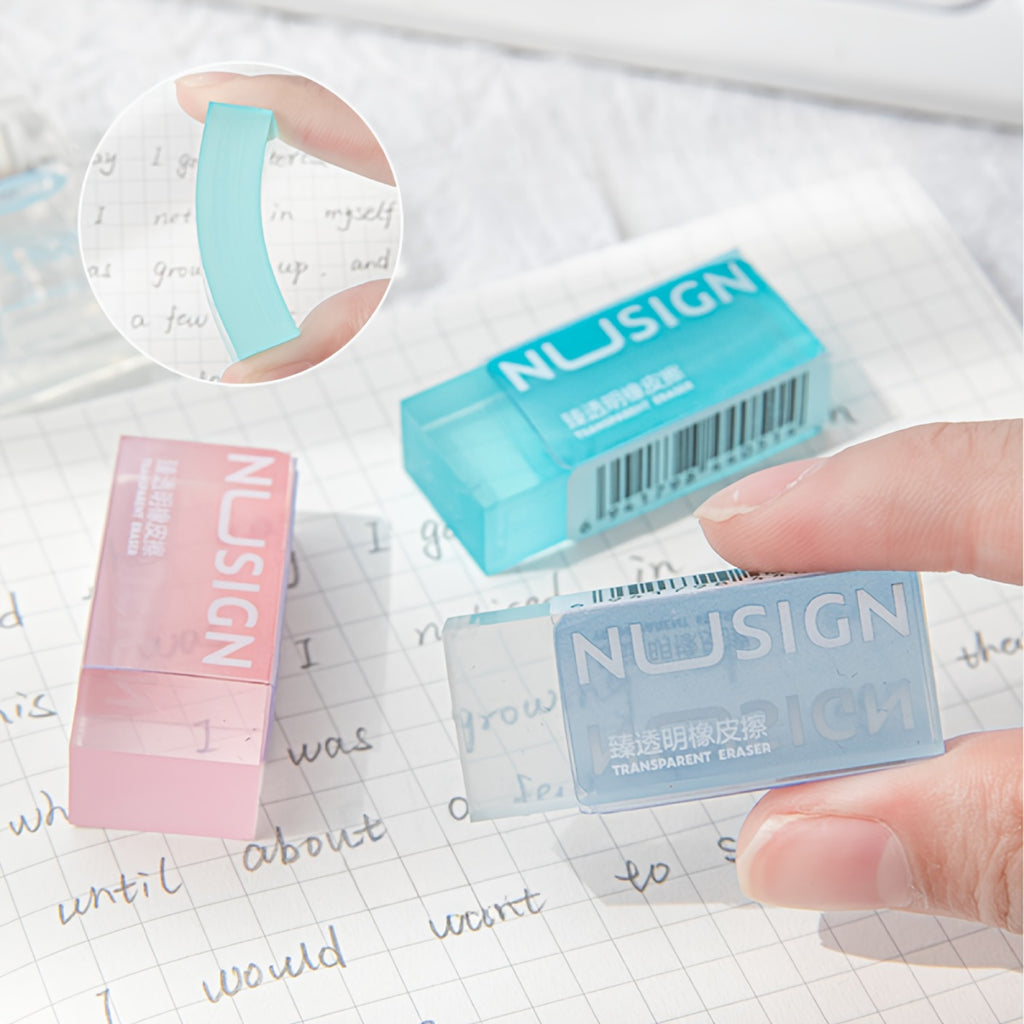 Charming Transparent Eraser in Solid Colors, Perfect for Students And Back-To-School Supplies