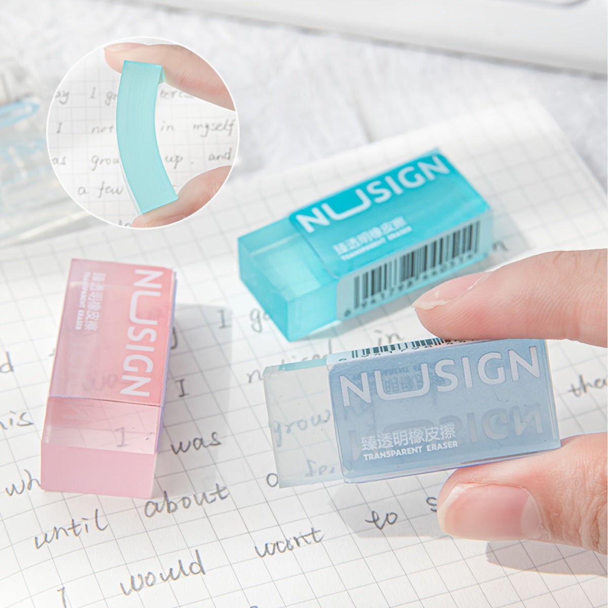 Charming Transparent Eraser in Solid Colors, Perfect for Students And Back-To-School Supplies