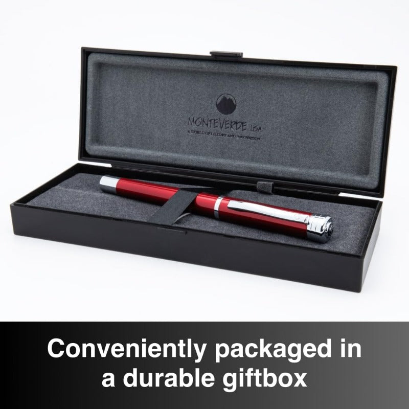 Monteverde USA Strata Fountain Pen Gift Set with Red Medium Nib & Bottled Ink - Elegant Body, Sleek & Red Accent Design, Smooth Writing Experience for Men, Women, Graduates, Executives - Ideal for Office, Journaling, Gift-Giving - Durable & Stylish