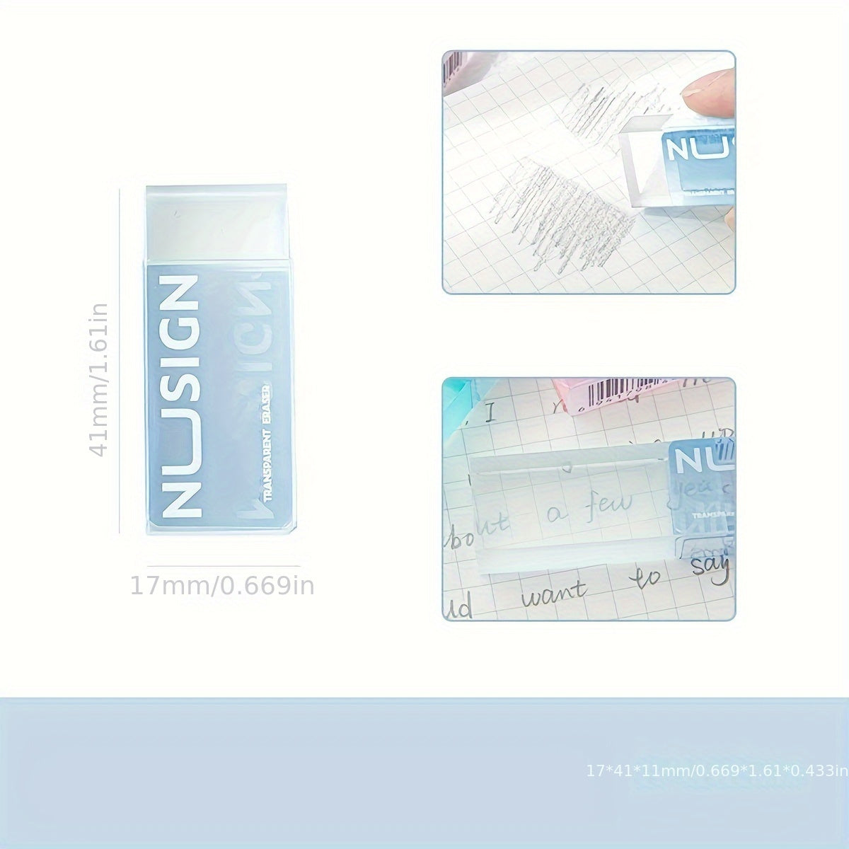 Charming Transparent Eraser in Solid Colors, Perfect for Students And Back-To-School Supplies