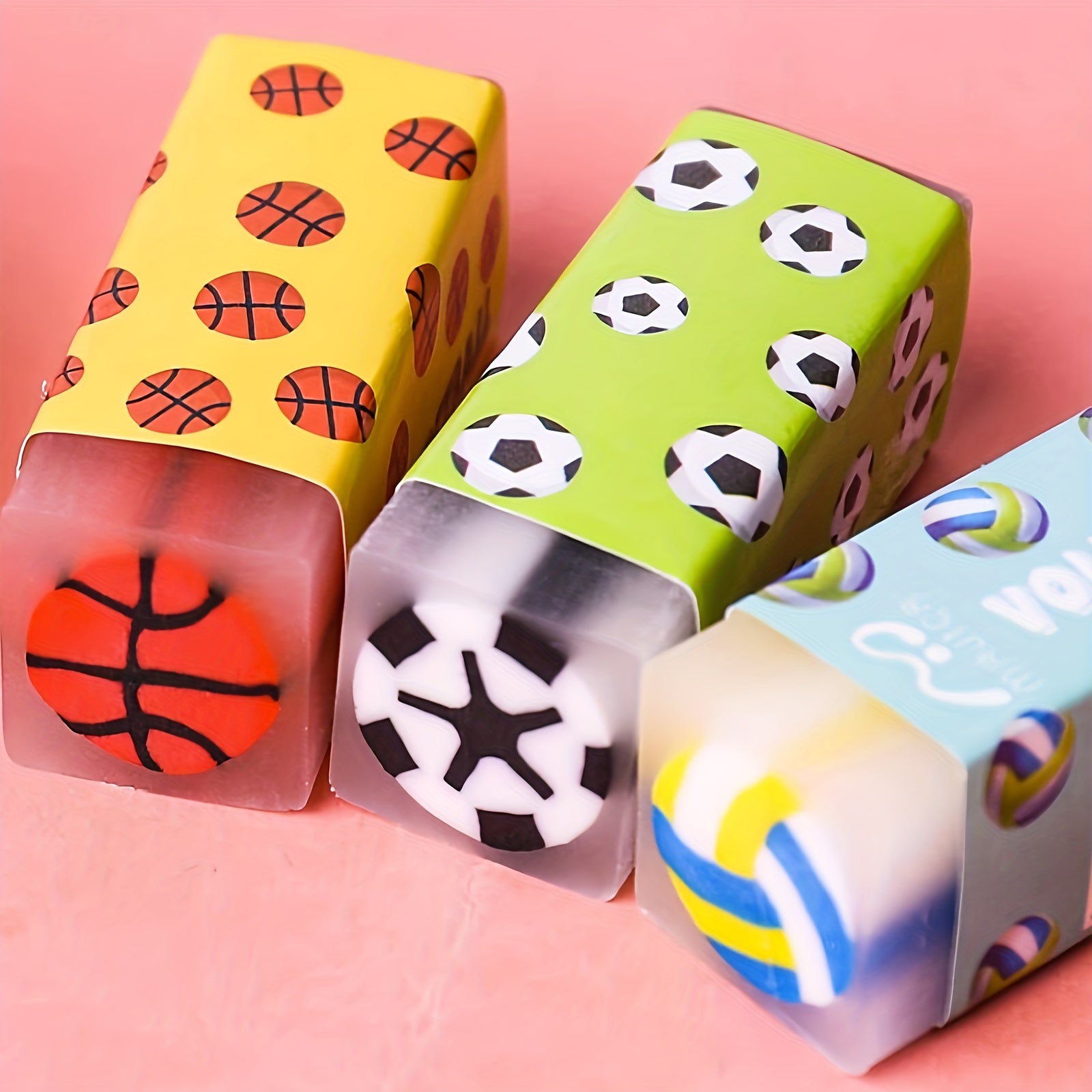 3pcs Sports Fruit-Themed Erasers Featuring Designs of Basketball, Soccer, Volleyball, Lemon, Grape, And Watermelon, with Vibrant Colors. Ideal for Fun Classroom Rewards, Home, Educational Supplies, Sports, Birthday And Party Gifts