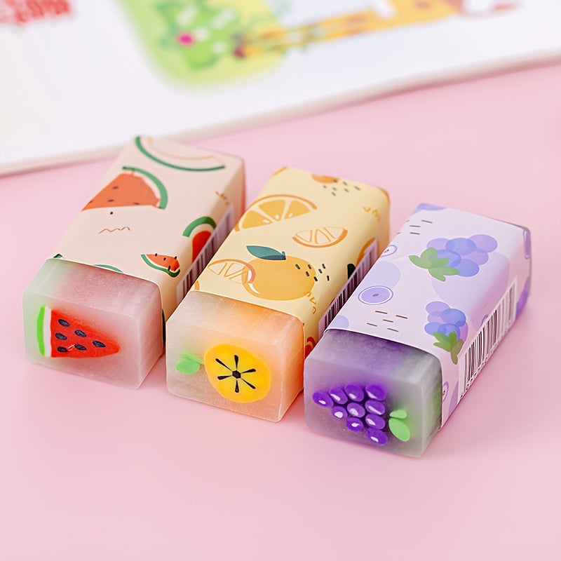 3pcs Sports Fruit-Themed Erasers Featuring Designs of Basketball, Soccer, Volleyball, Lemon, Grape, And Watermelon, with Vibrant Colors. Ideal for Fun Classroom Rewards, Home, Educational Supplies, Sports, Birthday And Party Gifts