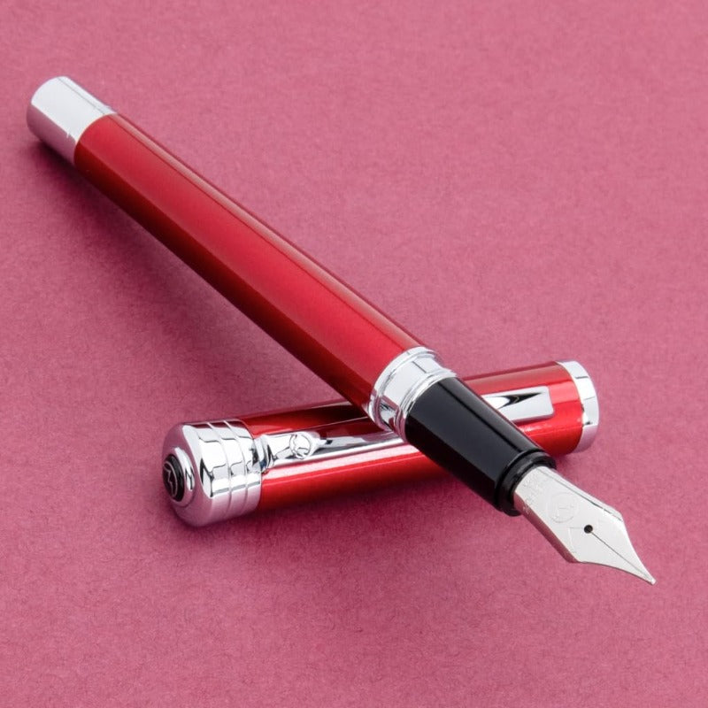 Monteverde USA Strata Fountain Pen Gift Set with Red Medium Nib & Bottled Ink - Elegant Body, Sleek & Red Accent Design, Smooth Writing Experience for Men, Women, Graduates, Executives - Ideal for Office, Journaling, Gift-Giving - Durable & Stylish