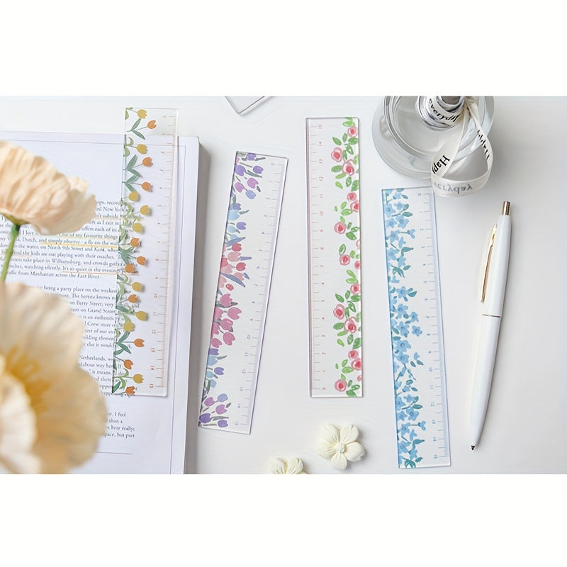 1pc, Transparent Plant Ruler, Flower Ruler, Acrylic Ruler, 5.91 Inches School Ruler, Centimeter Scale, Meets The Needs of Schools And Offices!