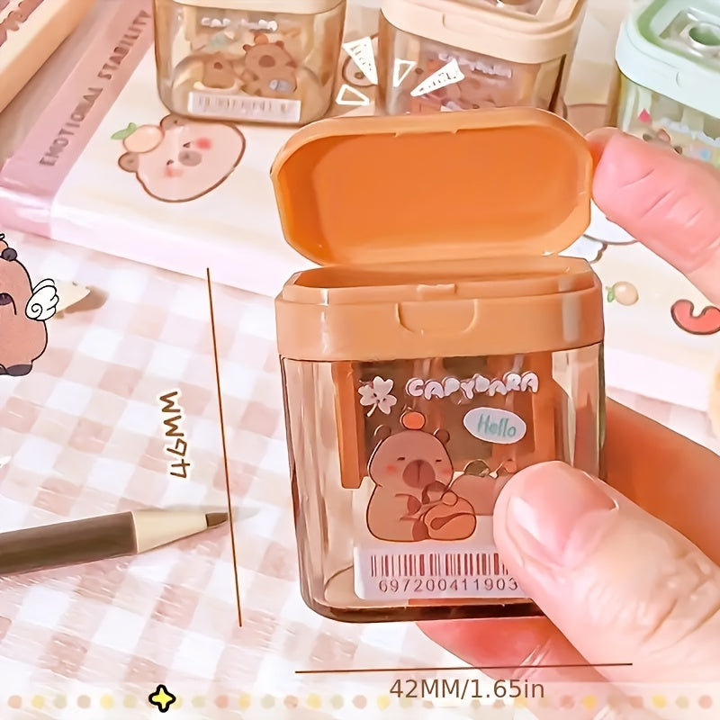 1pc Cute Capybara Dual-Hole Pencil Sharpener - Portable Handheld Eraser with Capybara Design, Ideal for School & Office Supplies, Perfect Gift for Friends, Classroom Stationery | Playful Design | Plastic Sharpener, Pencil Holder