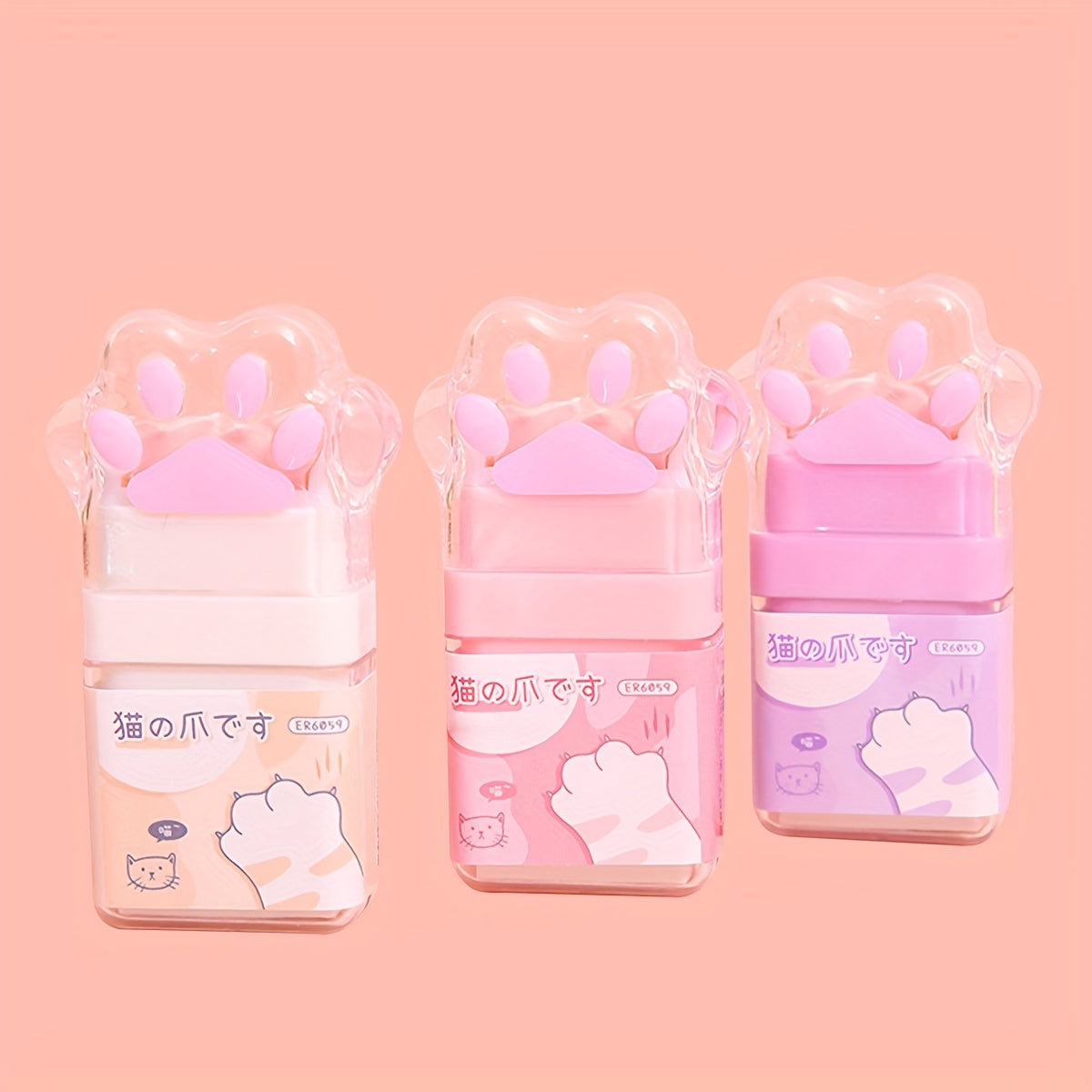 Cat Paw Cute Roller Eraser Girl Pencil Eraser Rubber Cartoon Pen Eraser Supplies Prizes Office Eraser