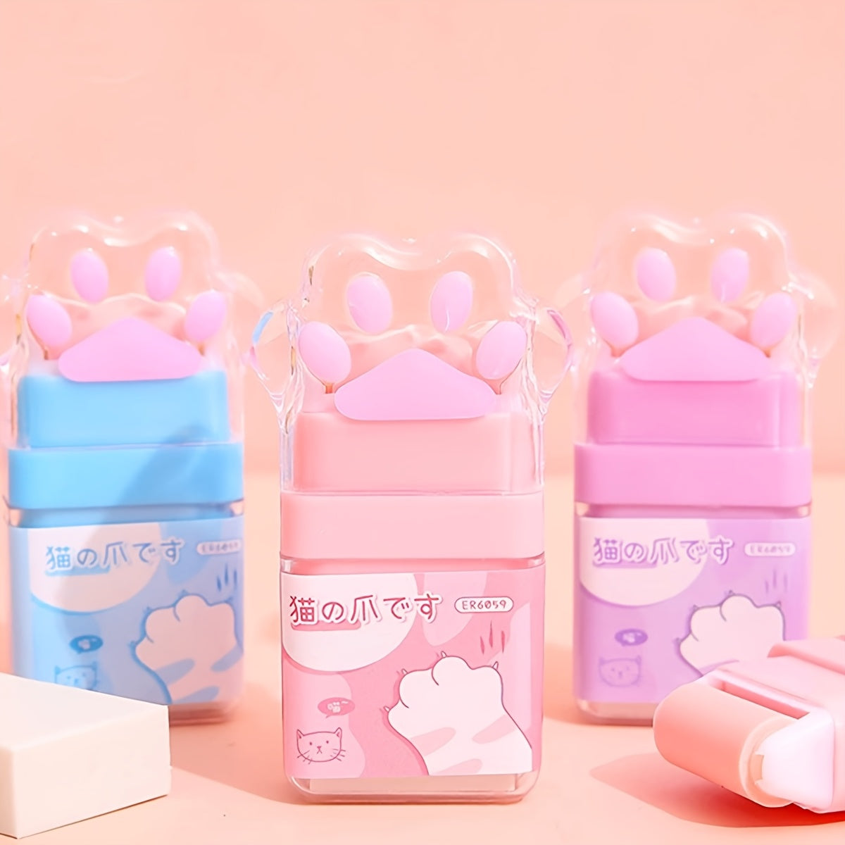 Cat Paw Cute Roller Eraser Girl Pencil Eraser Rubber Cartoon Pen Eraser Supplies Prizes Office Eraser