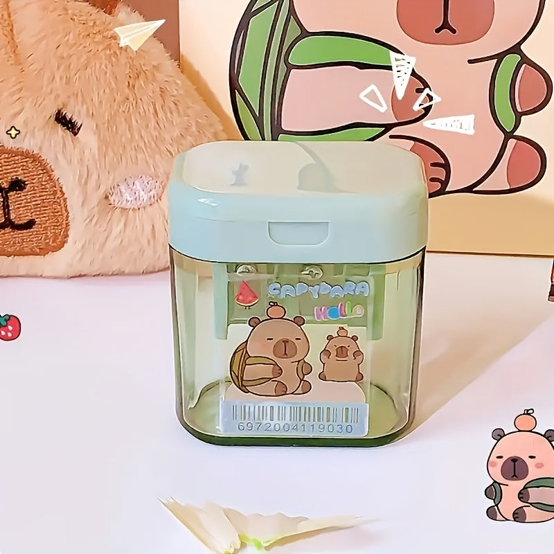 1pc Cute Capybara Dual-Hole Pencil Sharpener - Portable Handheld Eraser with Capybara Design, Ideal for School & Office Supplies, Perfect Gift for Friends, Classroom Stationery | Playful Design | Plastic Sharpener, Pencil Holder