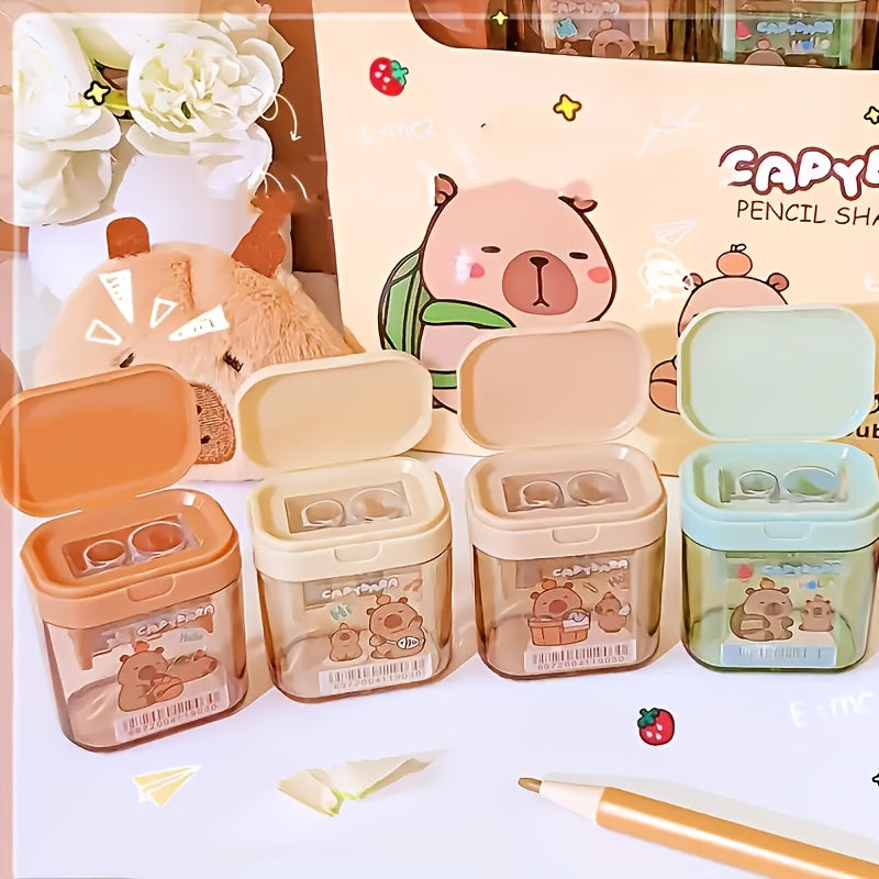 1pc Cute Capybara Dual-Hole Pencil Sharpener - Portable Handheld Eraser with Capybara Design, Ideal for School & Office Supplies, Perfect Gift for Friends, Classroom Stationery | Playful Design | Plastic Sharpener, Pencil Holder