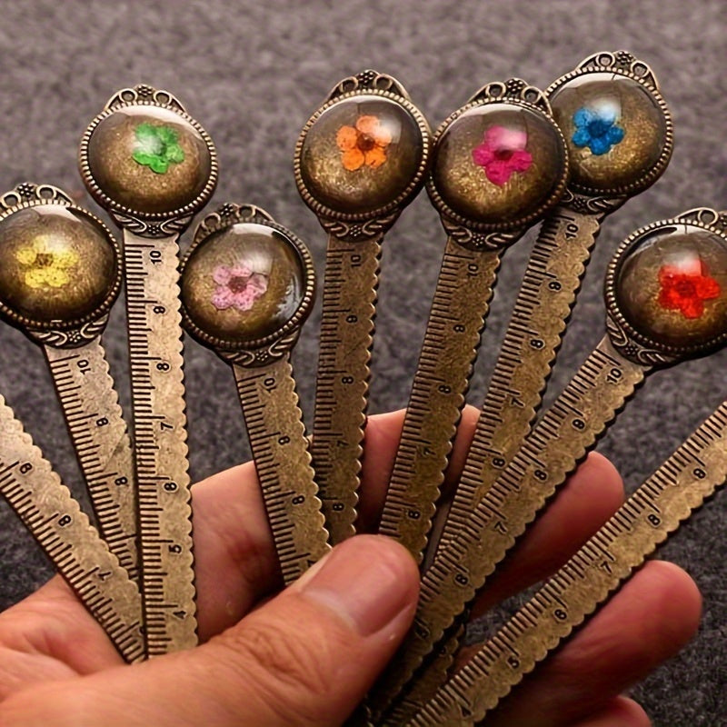 Vintage Dry Flower Metal Bookmark Eternal Flower Dry Flower Multi-functional Ruler Bookmark Classical Bookmark Multi-functional Bookmark