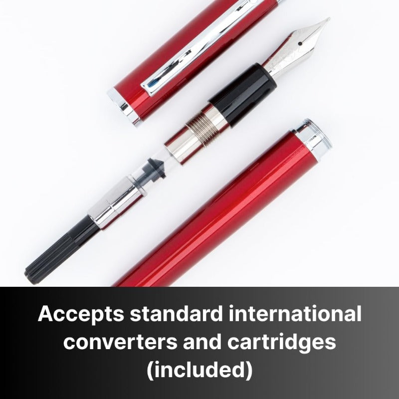 Monteverde USA Strata Fountain Pen Gift Set with Red Medium Nib & Bottled Ink - Elegant Body, Sleek & Red Accent Design, Smooth Writing Experience for Men, Women, Graduates, Executives - Ideal for Office, Journaling, Gift-Giving - Durable & Stylish